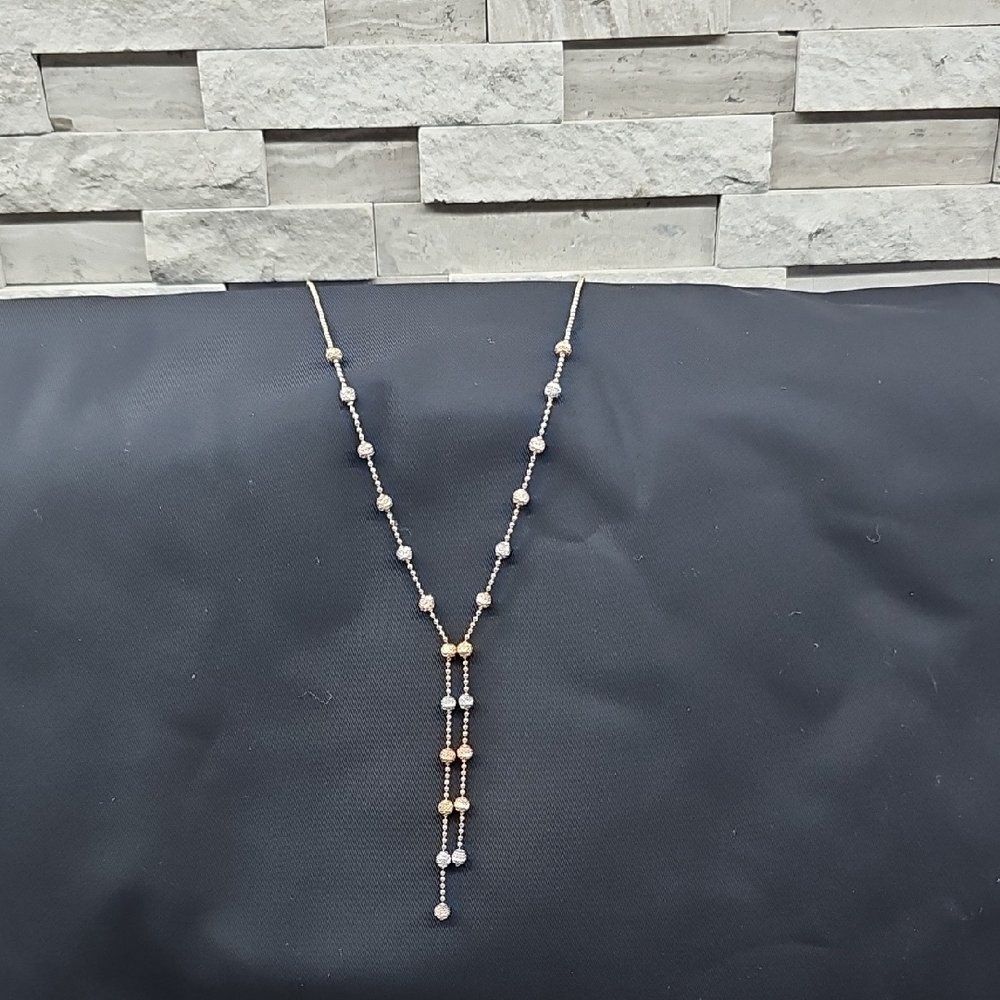 10K Elegant Gold, Rose Gold and Silver Beaded Necklace